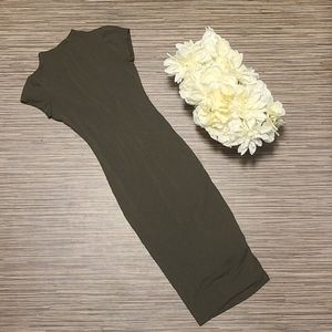 Naked Wardrobe Olive Green High Neck Midi Dress
